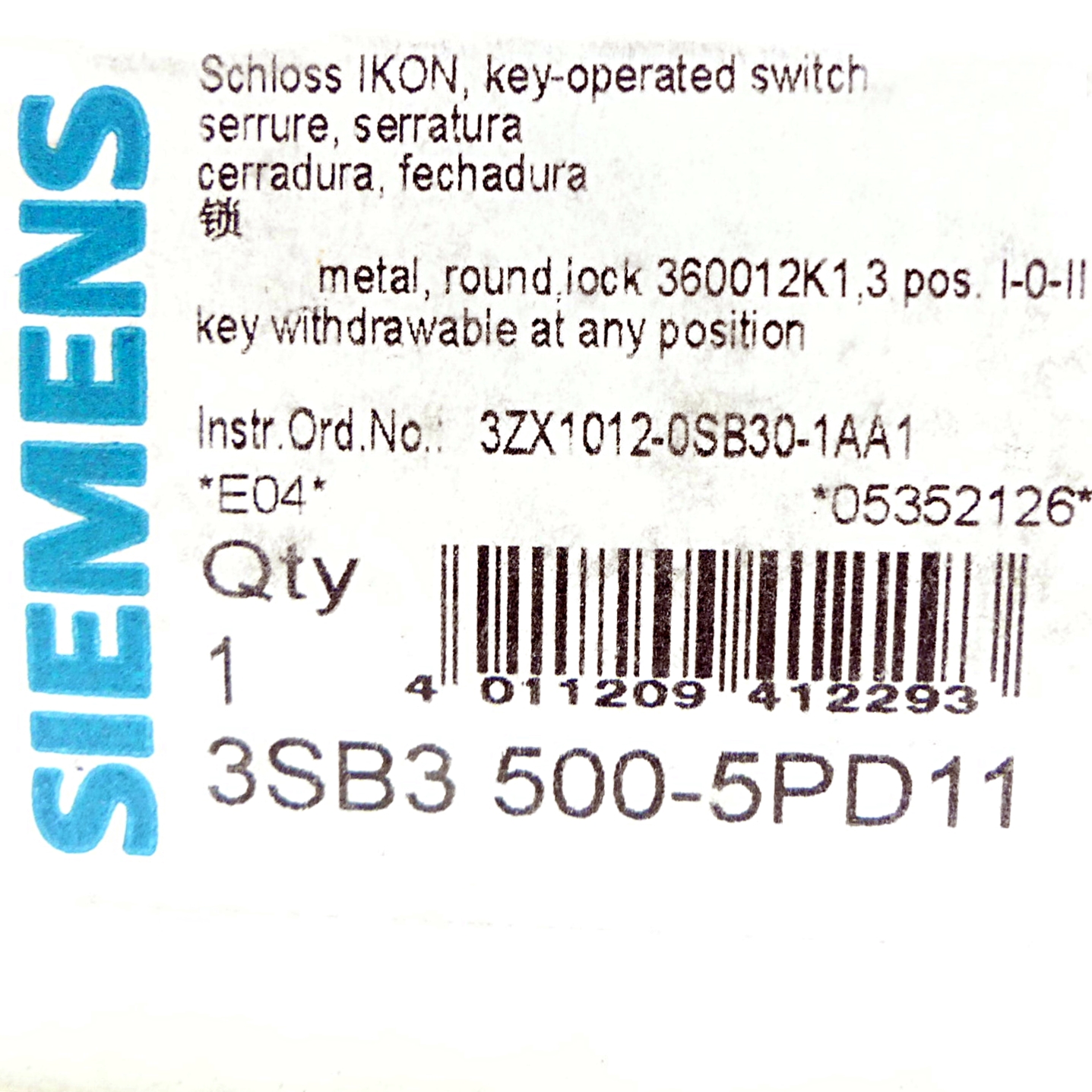 2 Pieces Key-operated switch 3SB3500-5PD11 New FS