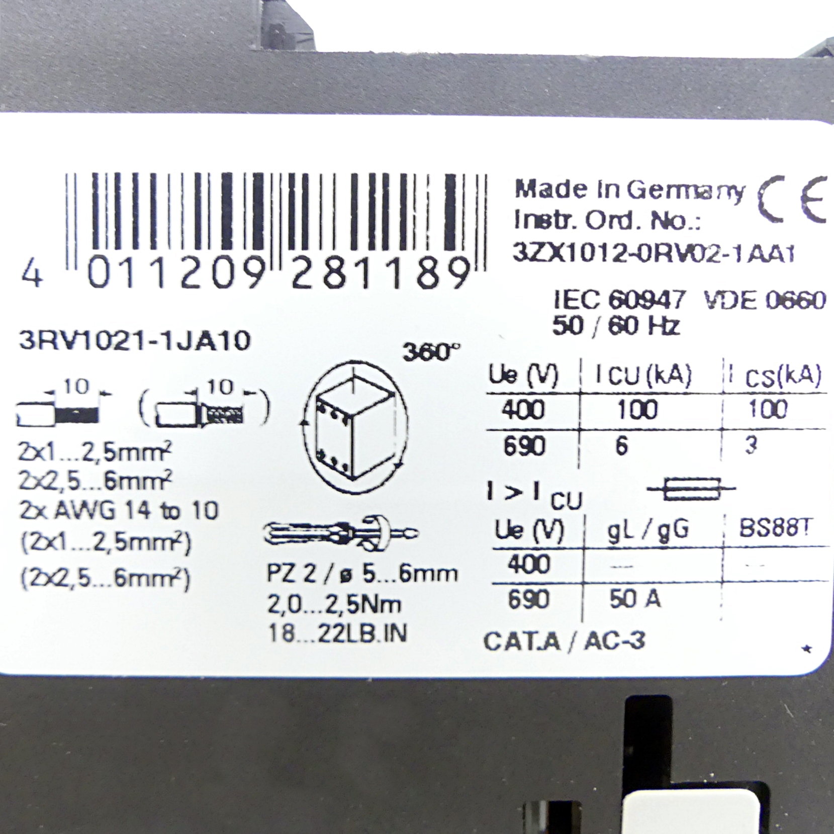 Circuit breaker 3RV1021-1JA10 Used