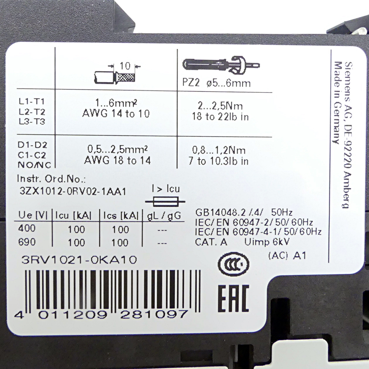 Leistungsschalter SIRIUS 3RV1021-0KA10 