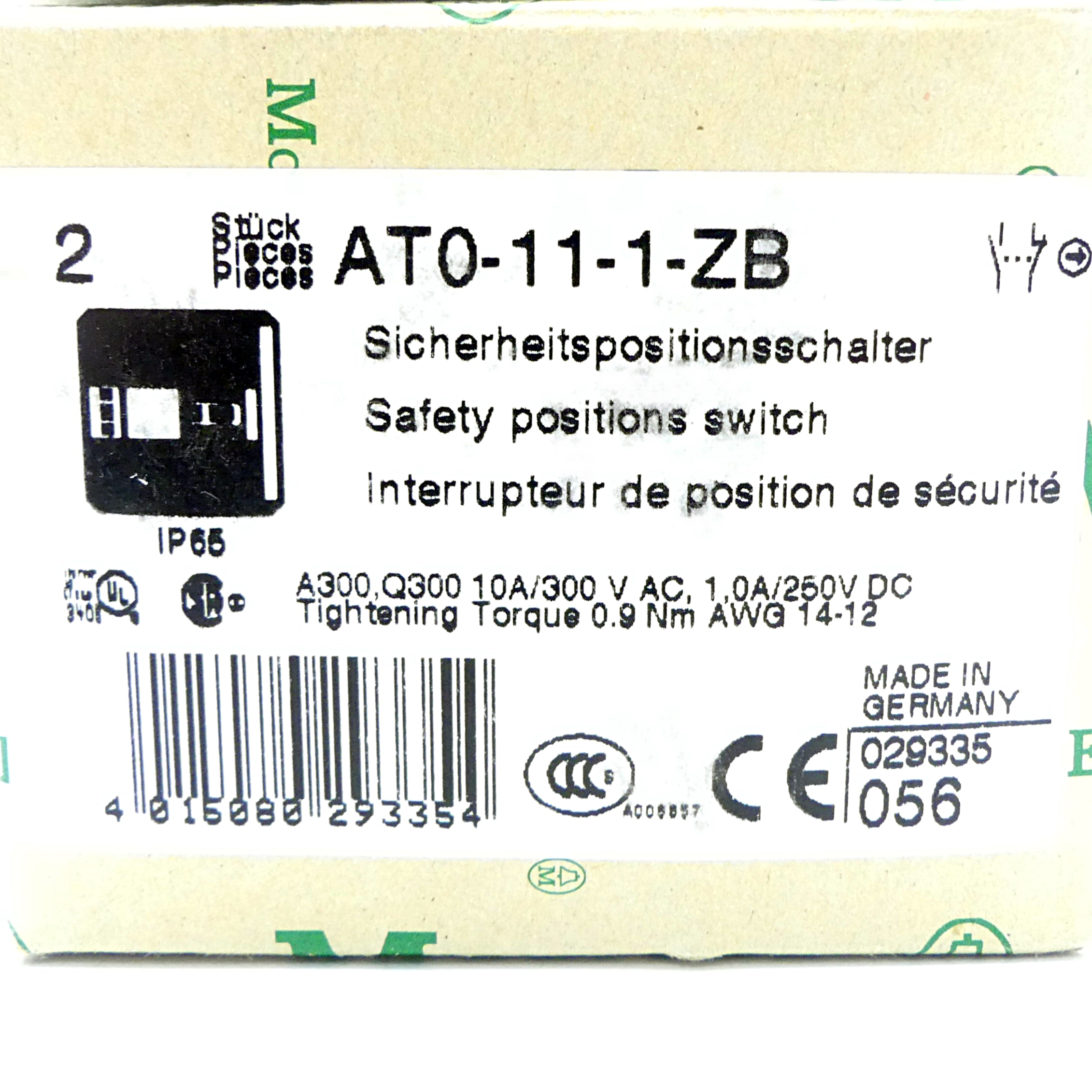 2 Stück Sicherheitspositionsschalter ATO-11-1-ZB 