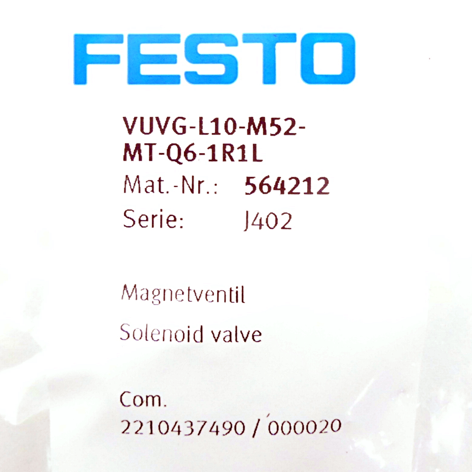 Solenoid valve VUVG-L10-M52-MT-Q6-1R1L 