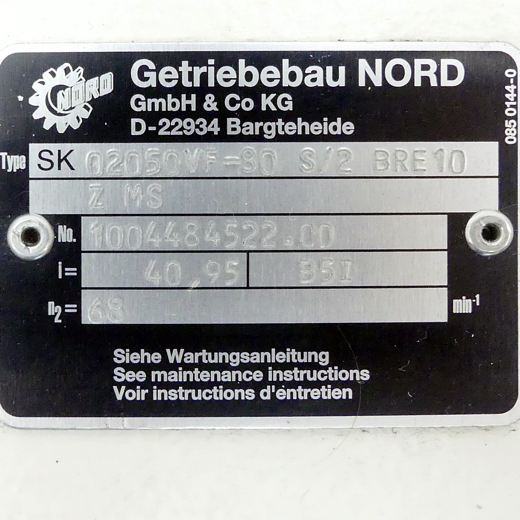 Getriebemotor 80 S/2 BRE10 Z MS 