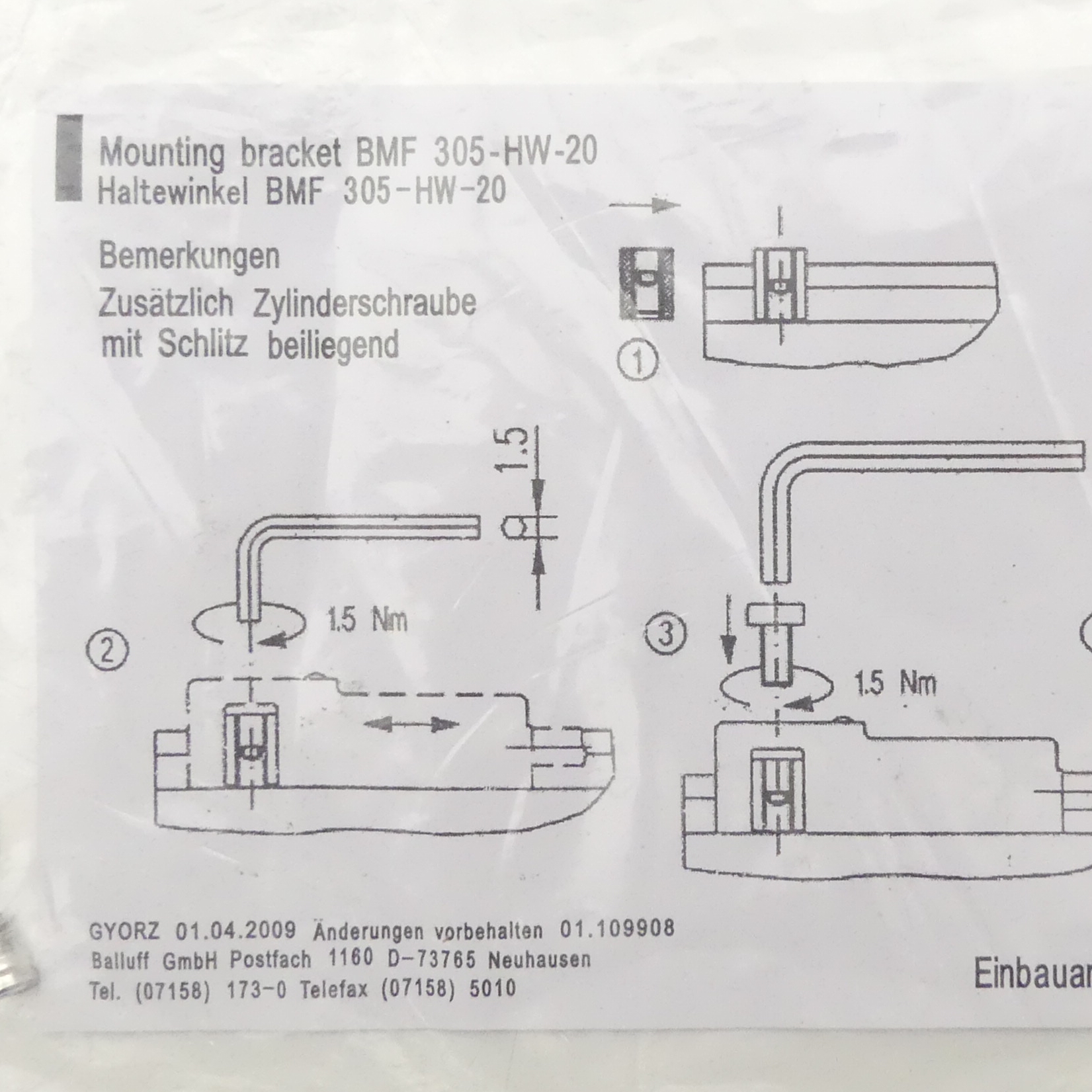 Mounting brackets BMF 305-HW-20
