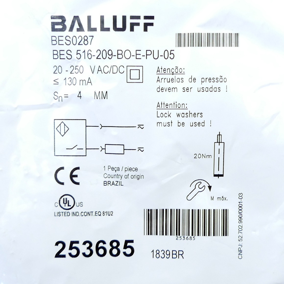 Inductive sensor BES0287 