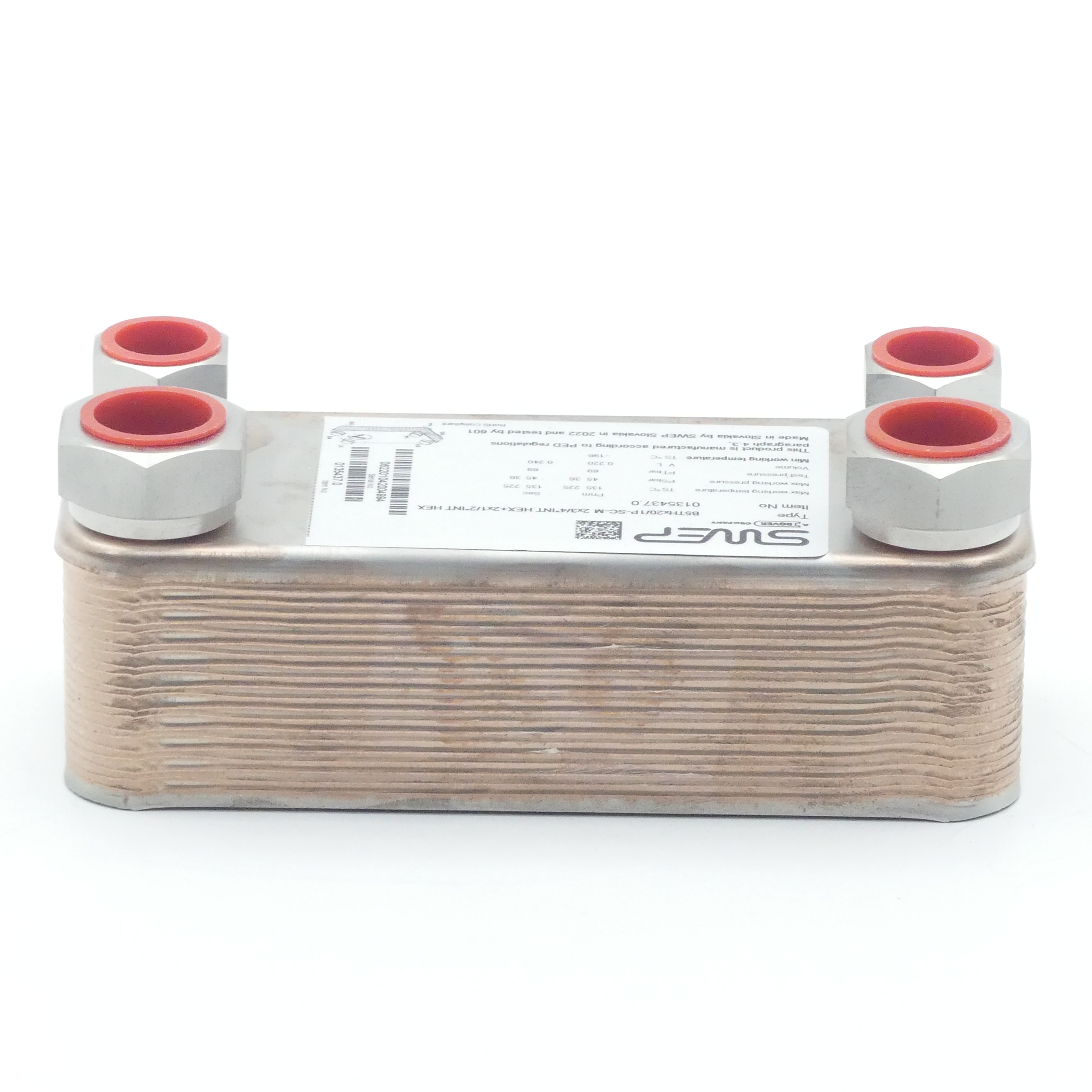 Plate heat exchanger B5THx20/1P-SC-M 2x3/4"INT HEX+2x1/2"INT HEX 
