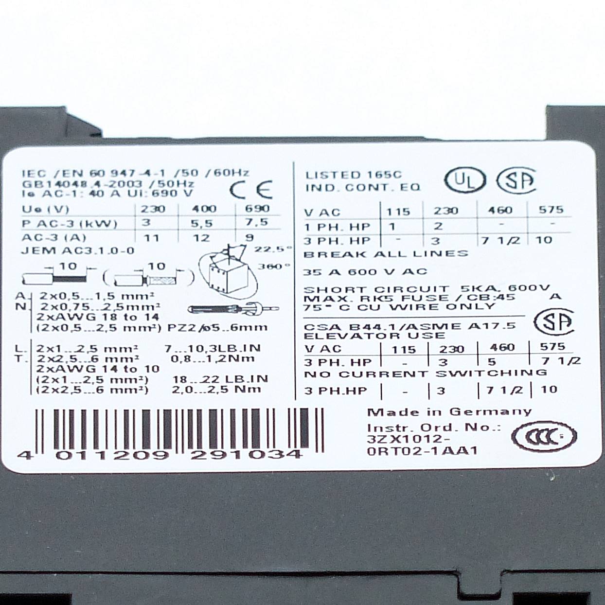 Sirius Schütz 3RT1024-1B 3ZX1012-0RT02-1AA1 