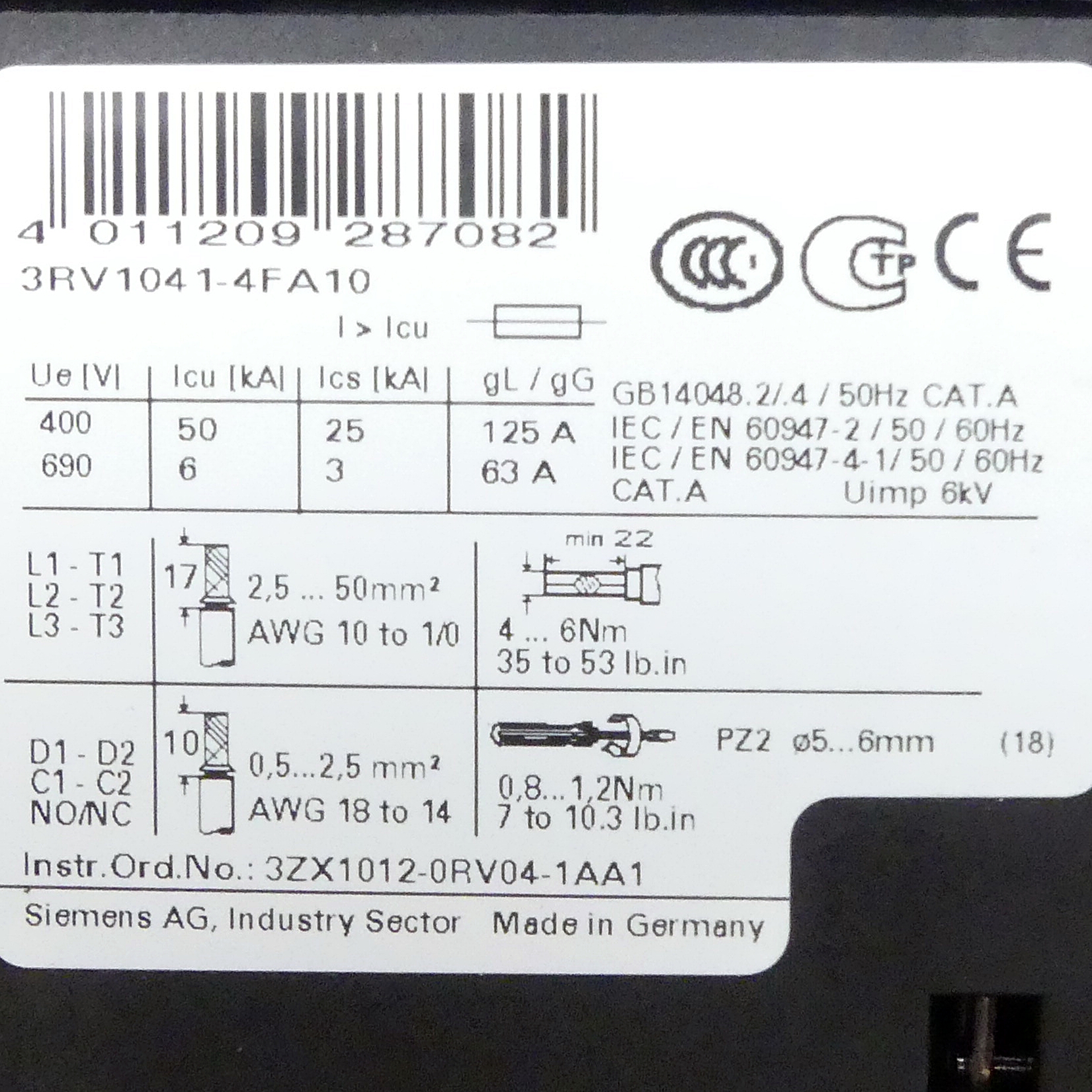 Circuit breaker 3RV1041-4FA10 