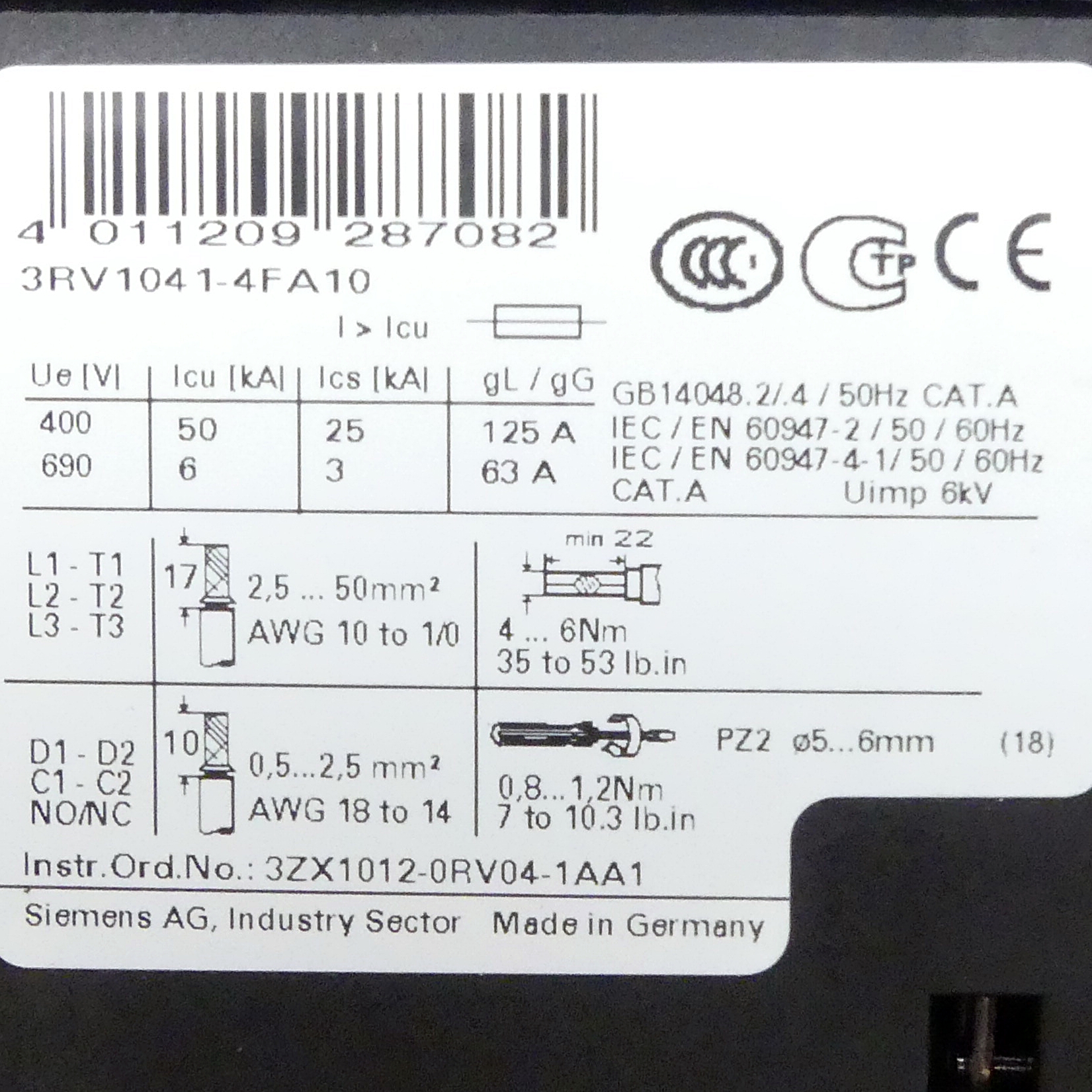 Leistungsschalter 3RV1041-4FA10 