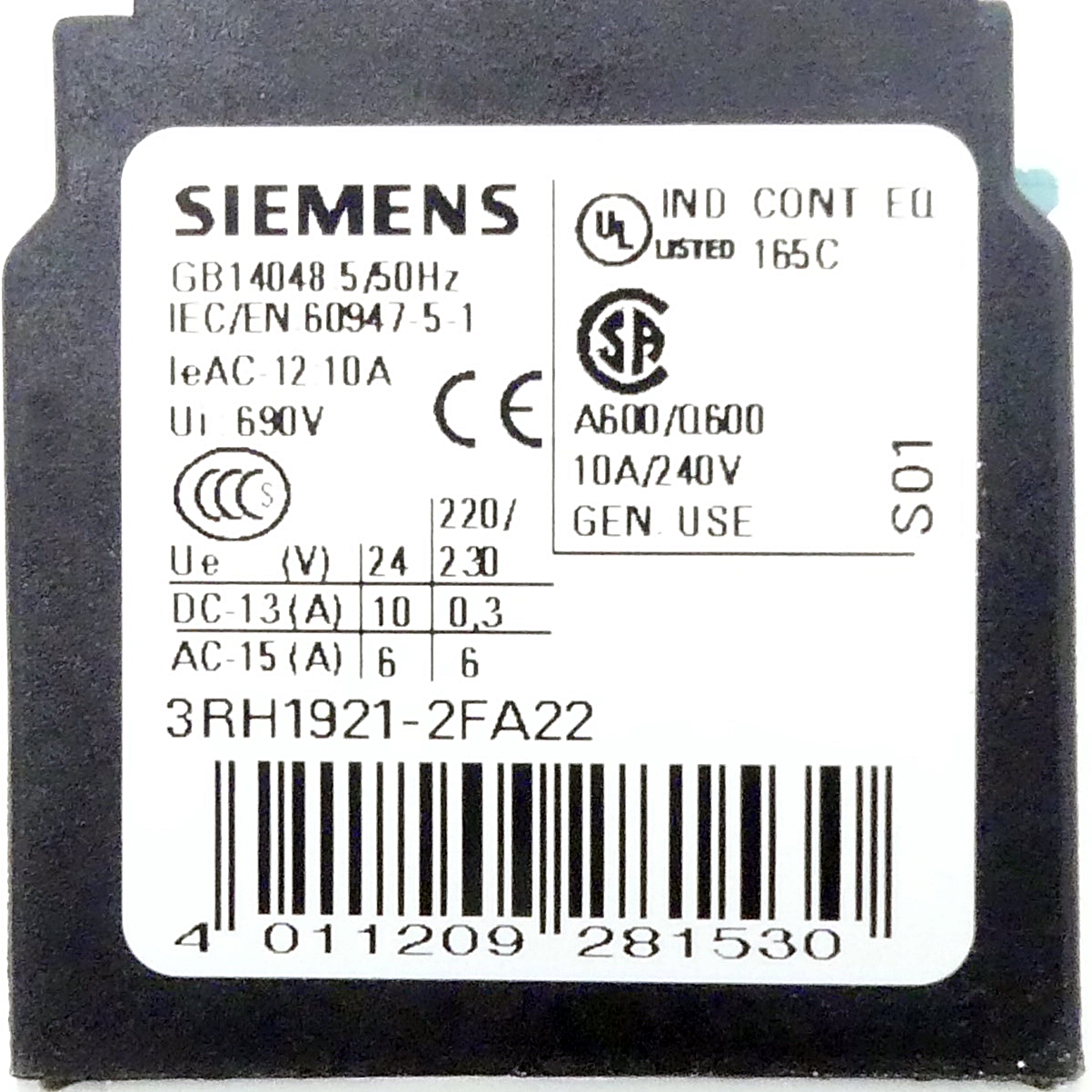 4 Stück Hilfsschalterblock 3RH1921-2FA22 Neu OVP