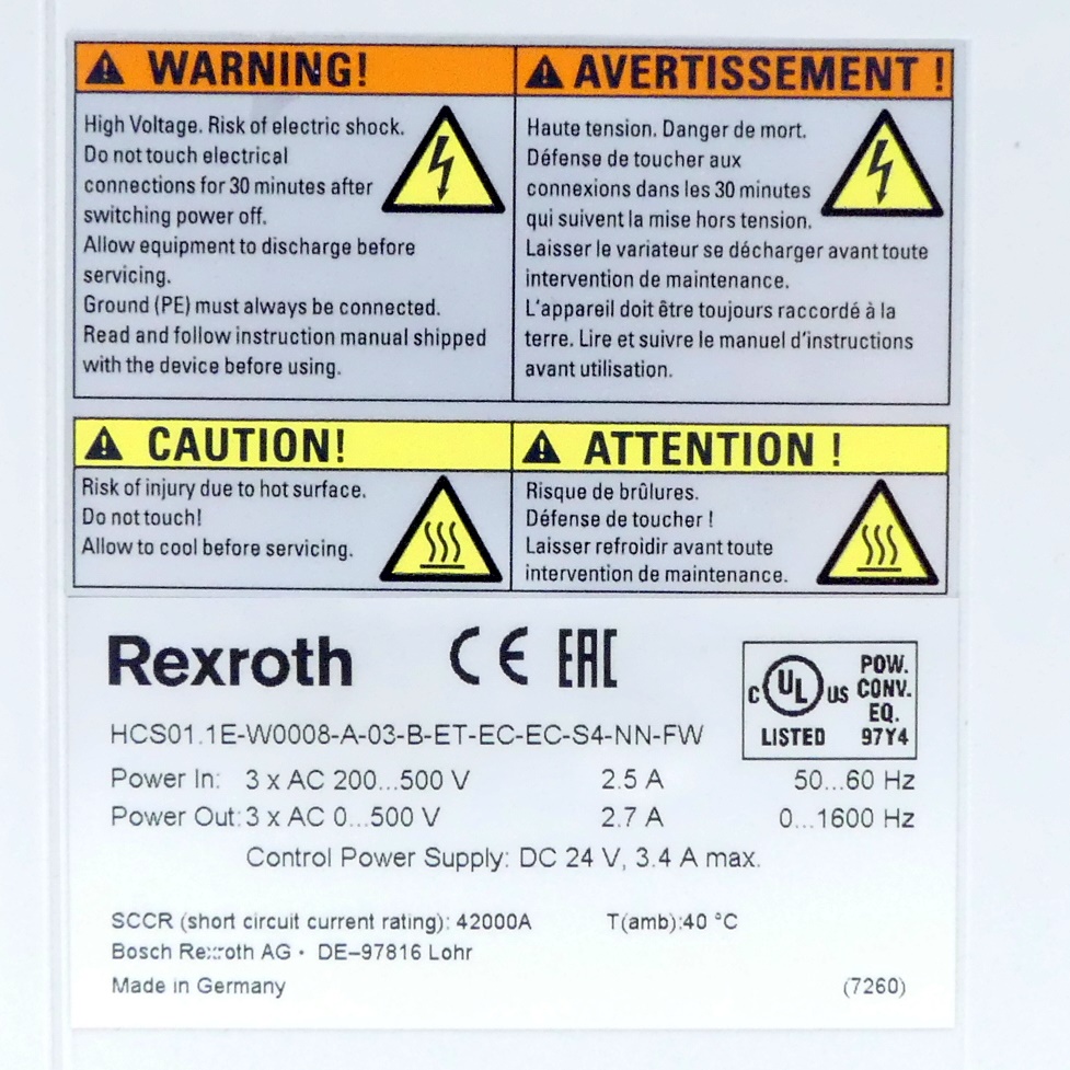 IndraDrive Kompaktumrichter HCS01.1E-W0008-A-03-B-ET-EC-EC-S4-NN-FW 