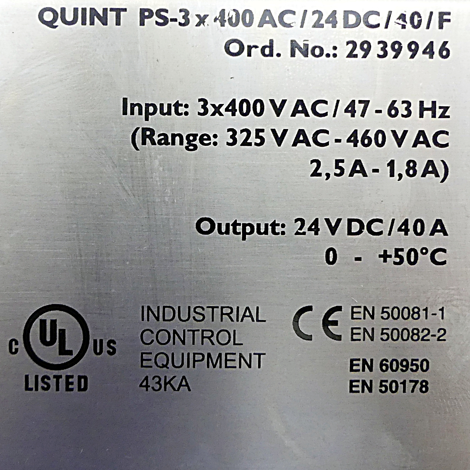 Power supply for industrial use 78-107-1300 