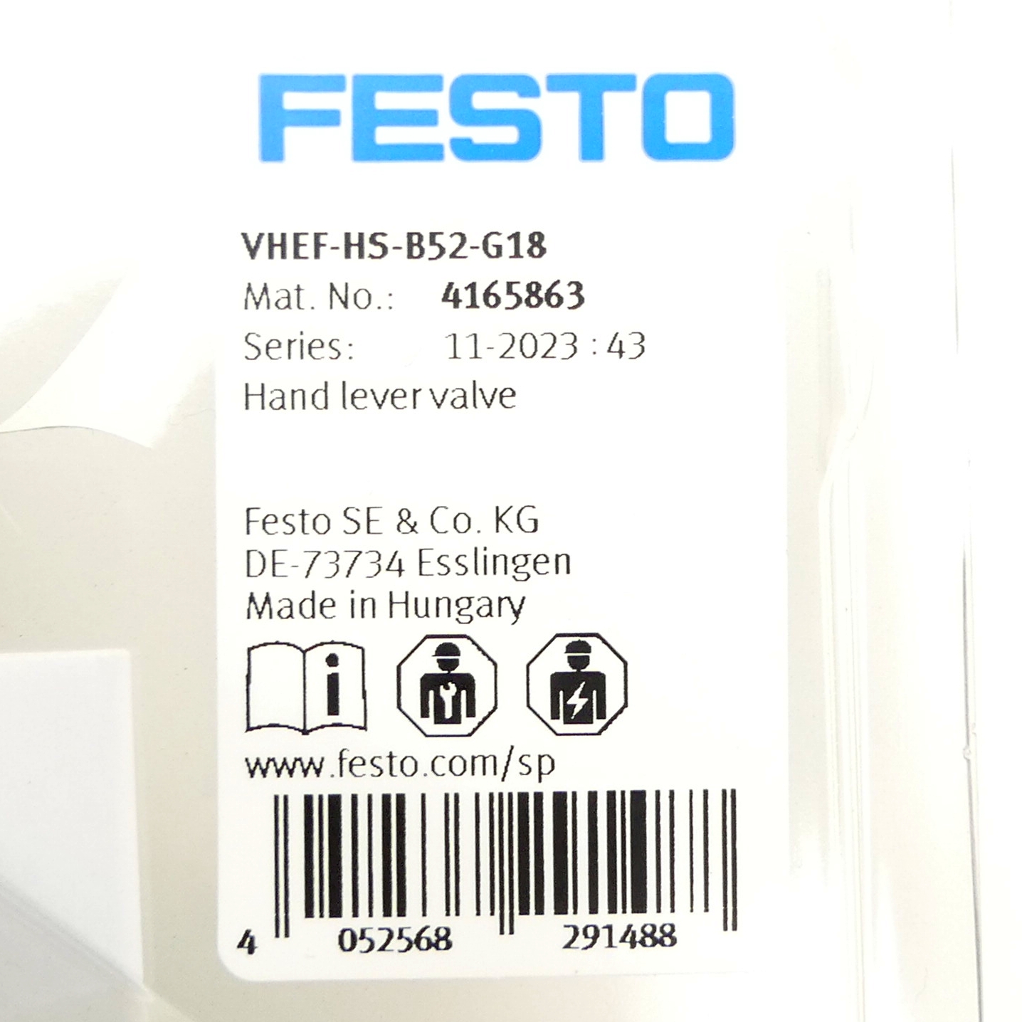 Hand-lever valve VHEF-HS-B52-G18