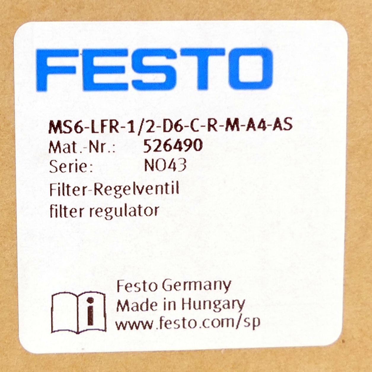 Filter-Regelventil MS6-LFR-1/2-D6-C-R-M-A4-AS 
